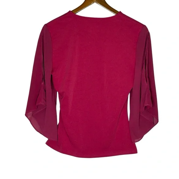 NWT GRACE KARIN Berry Pink Faux Wrap Blouse with Chiffon Split Sleeves M - Picture 6 of 12